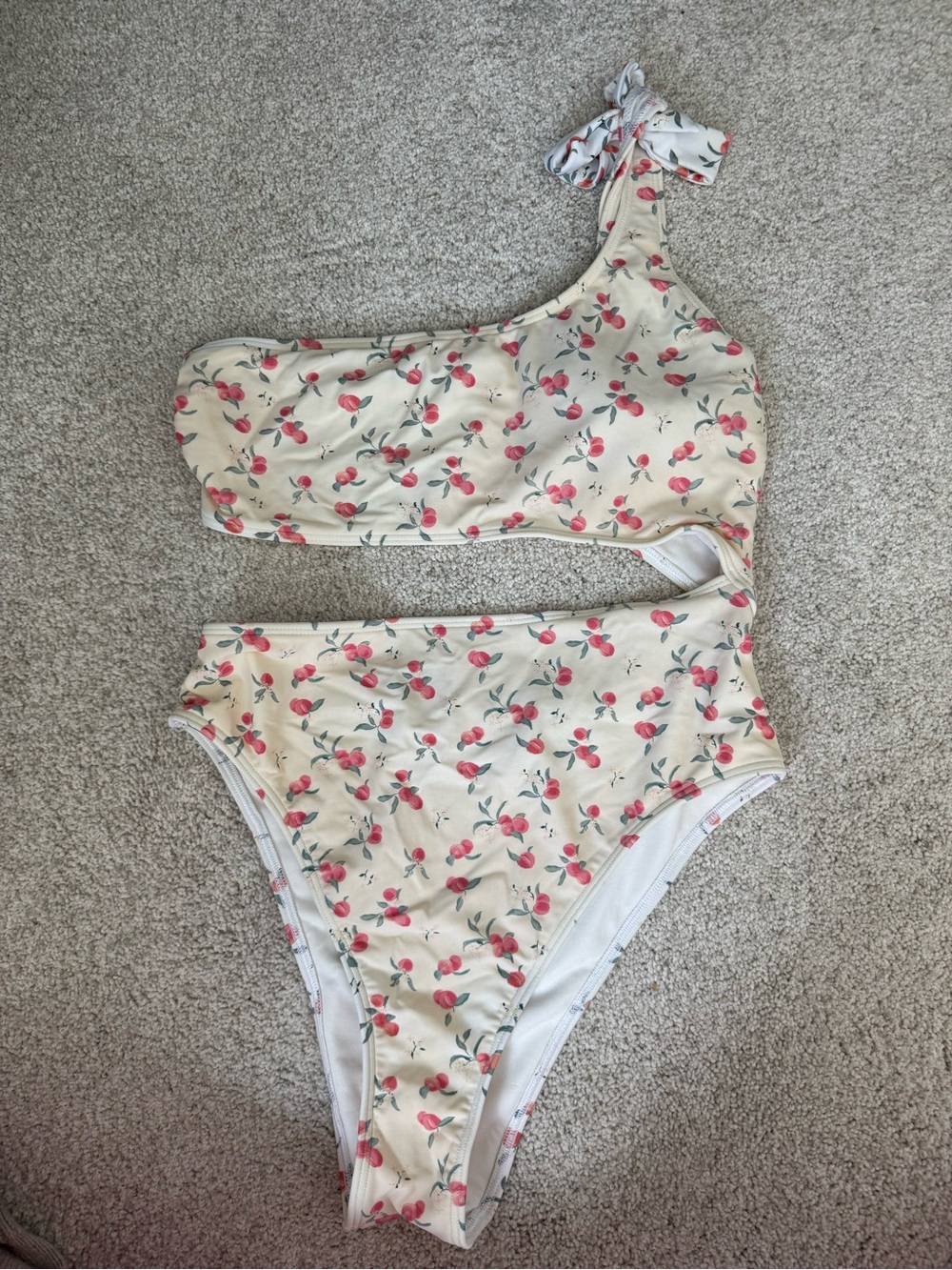 Abercrombie & Fitch Cream Bikini Top with Pink Cherry Print